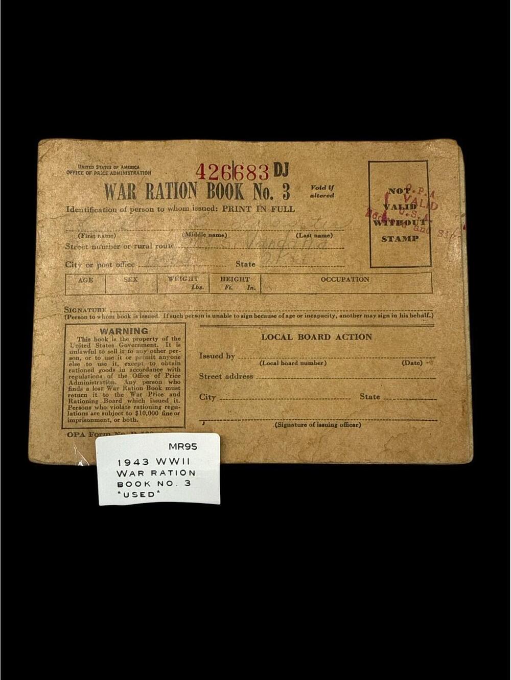 1943 WWII War Ration Book No. 3 Vintage Ration Stamps OPA R-130 Used